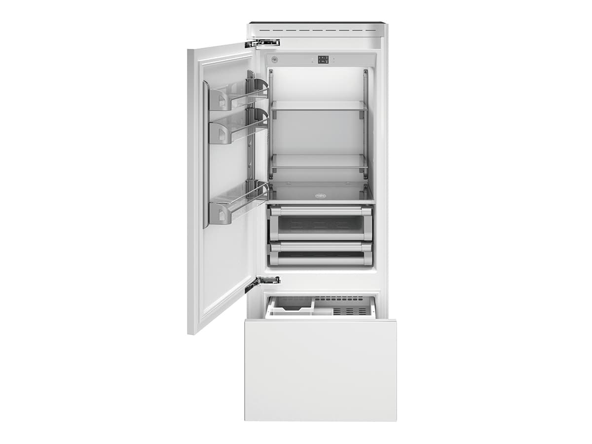 Встраиваемый холодильник/морозильник Total No Frost Bertazzoni, под навеску мебельных панелей, петли слева, шириной 75см
