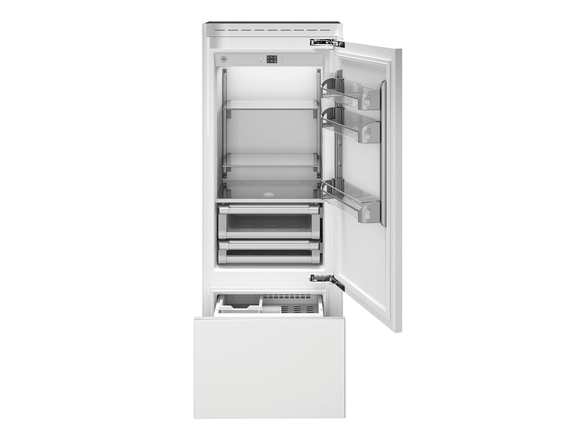 Встраиваемый холодильник/морозильник Total No Frost Bertazzoni, под навеску мебельных панелей, петли справа, шириной 75см
