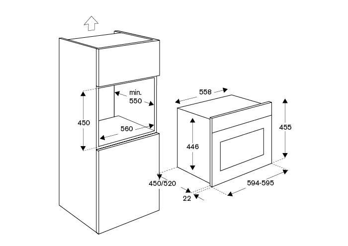 Чертеж Компактный паровой духовой шкаф Bertazzoni Modern 60x45 см с TFT-дисплеем