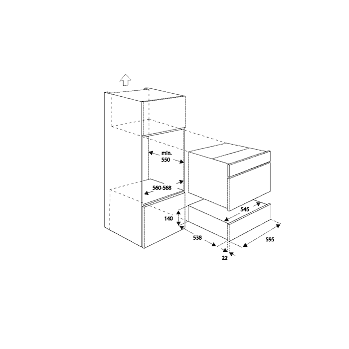 Чертеж Подогреватель посуды Bertazzoni Modern 60x15 см, 25 кг, нержавеющая сталь/чёрный/цинк/медь