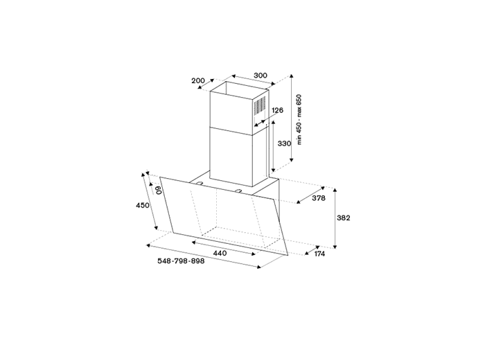 Чертеж 90 cm vertical inclined hood