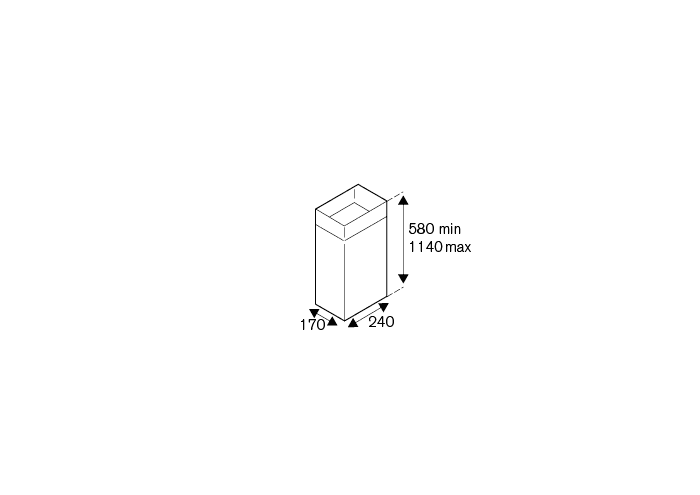 Чертеж Bertazzoni Narrow Duct Cover Short (короткий узкий кожух воздуховода, аксессуар для вытяжек, 1 мотор)