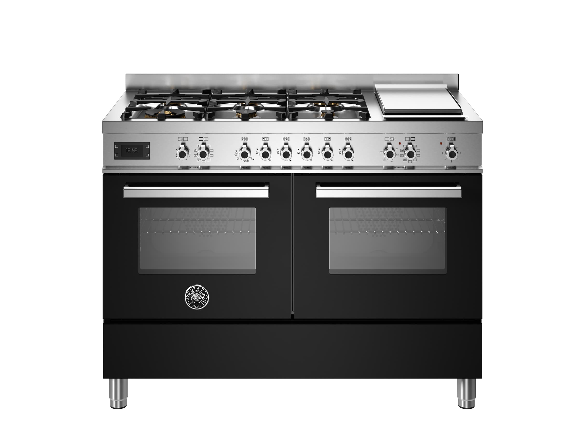 Плита Bertazzoni Professional 120 см с 6 газовыми конфорками, электрической грилем Teppan Yaki и двумя электрическими духовками