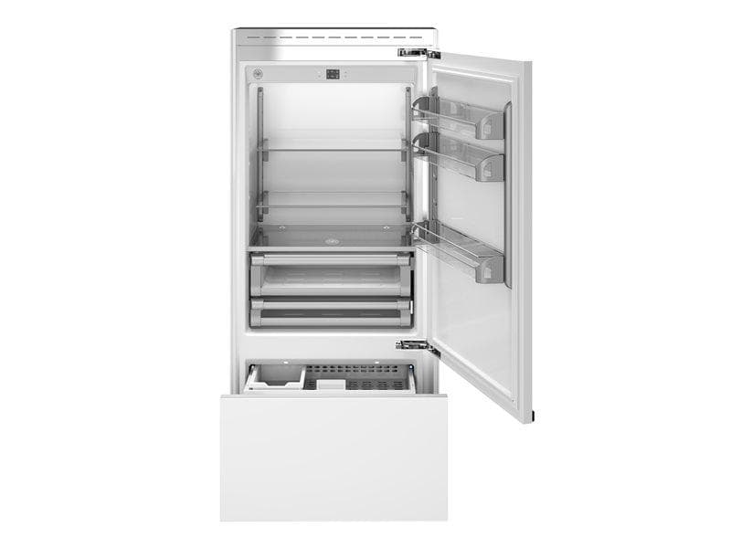 Встраиваемый холодильник/морозильник Total No Frost Bertazzoni, под навеску мебельных панелей, петли справа, шириной 90см