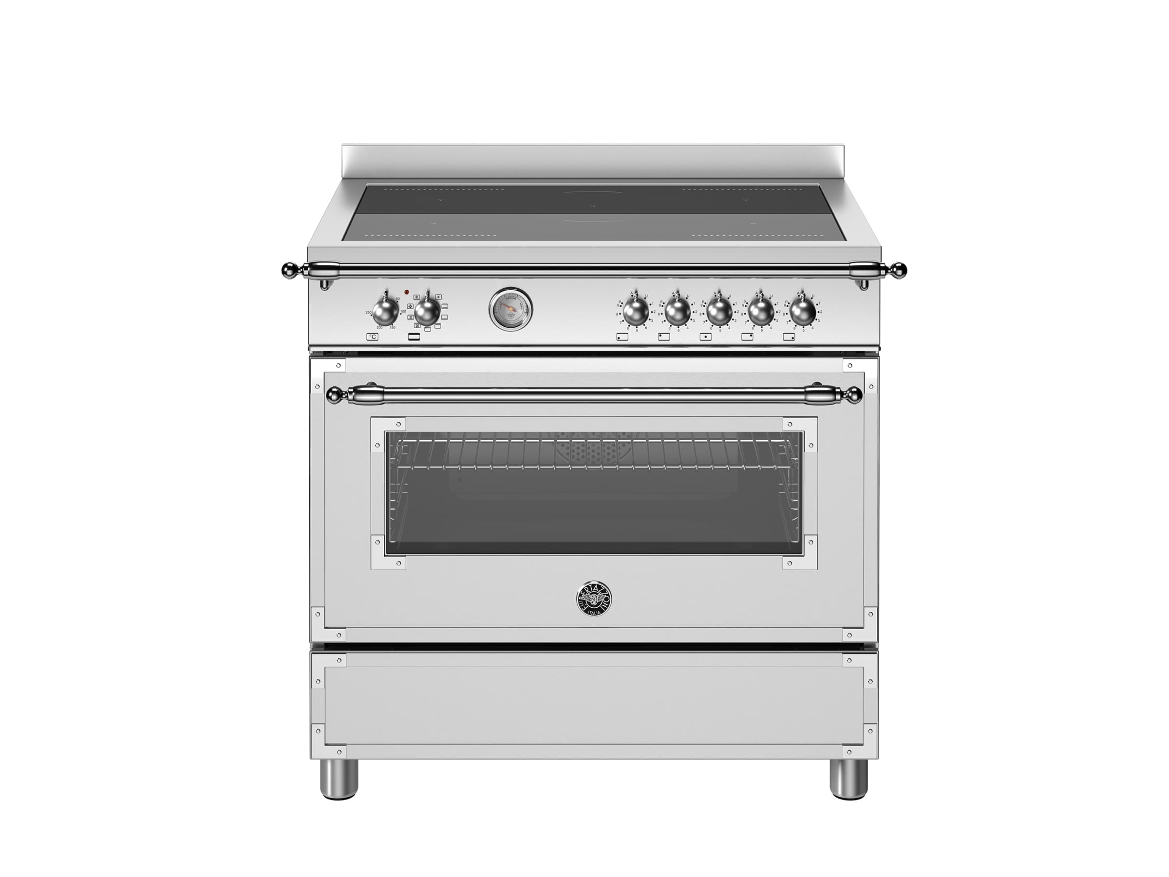 Bertazzoni Heritage 90 см — Электрический шкаф с индукционной 5-зонной варочной поверхностью и духовкой на 11 режимов